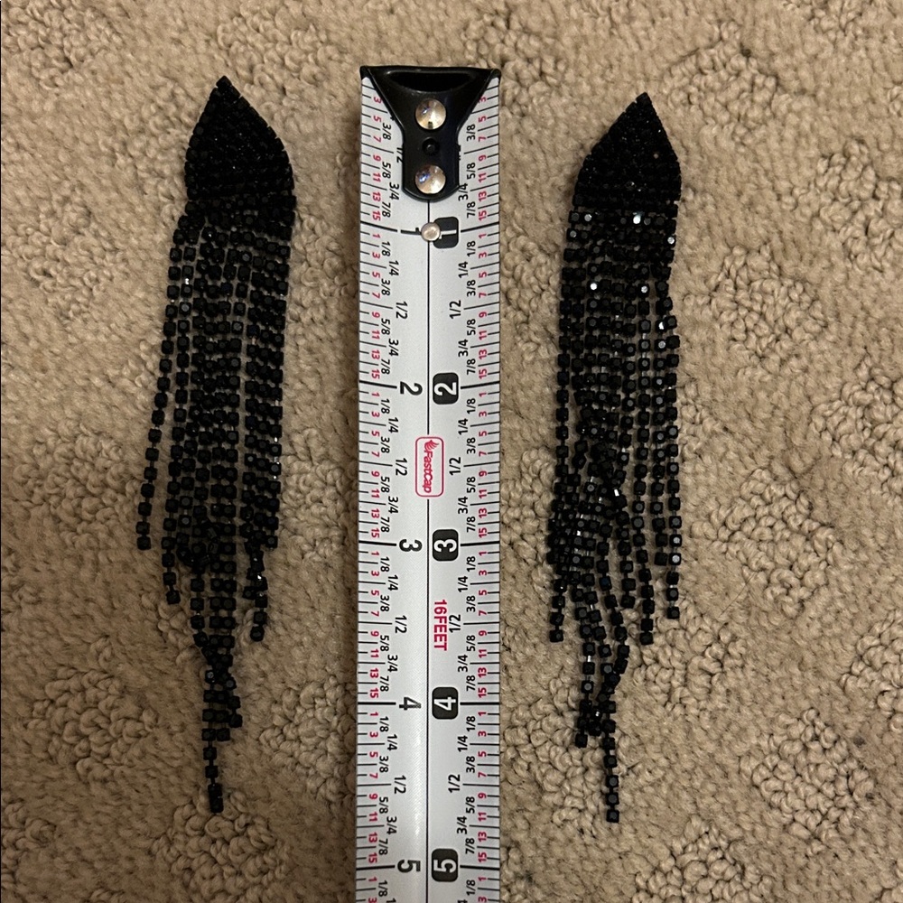 Elegant Black Beaded Tassel Earrings